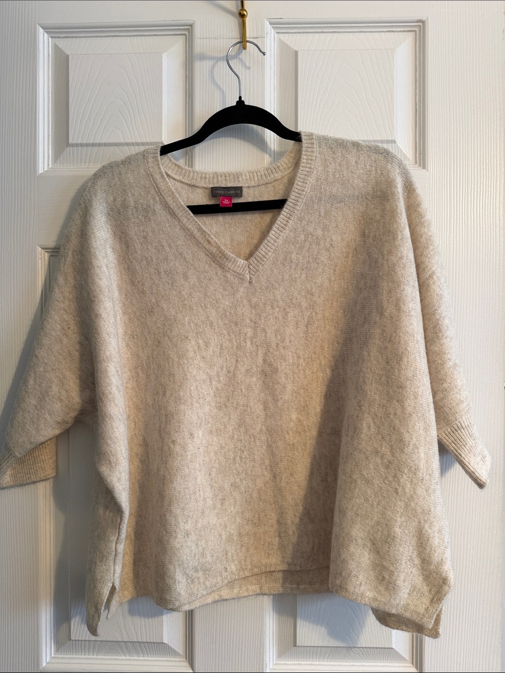 Women's V-Neck Relaxed Sweater in Light Beige